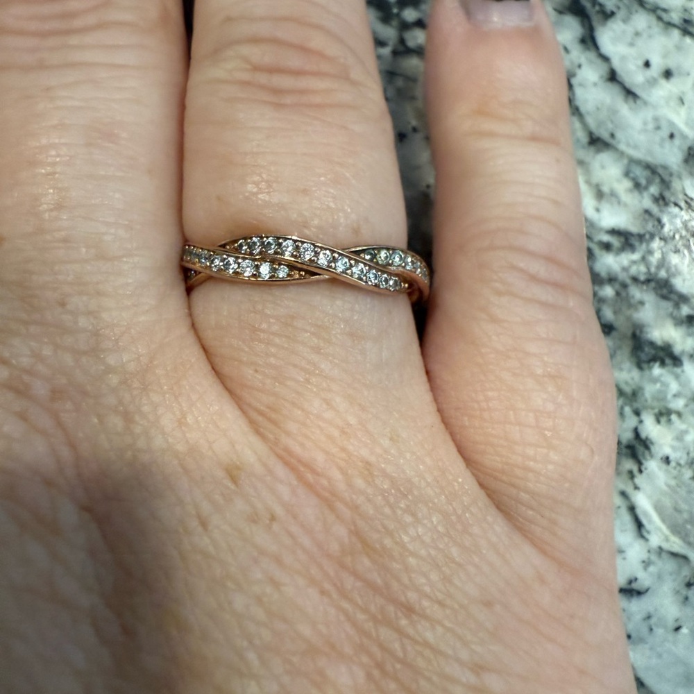 TWIST OF FATE Authentic PANDORA Rose GOLD Plated RING Sz 7.5-no Box